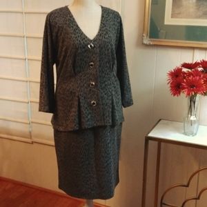 Custom Made 2 Pc Grey - Black Peplum Set